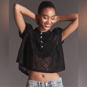 Anthropologie Maeve Puff Sleeve Cropped Swing Top